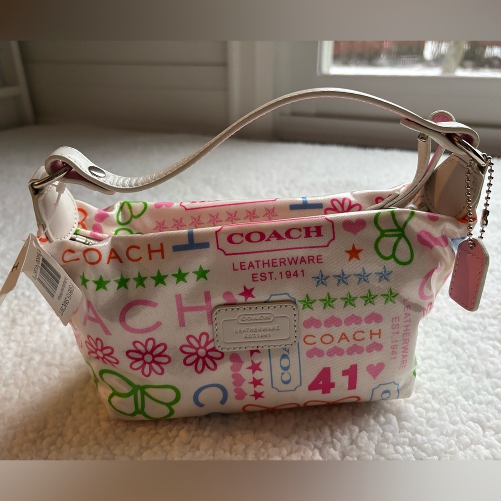 NWT Coach RARE vintage Y2K Multicolor Laminated Fabric Top Handle Pouch